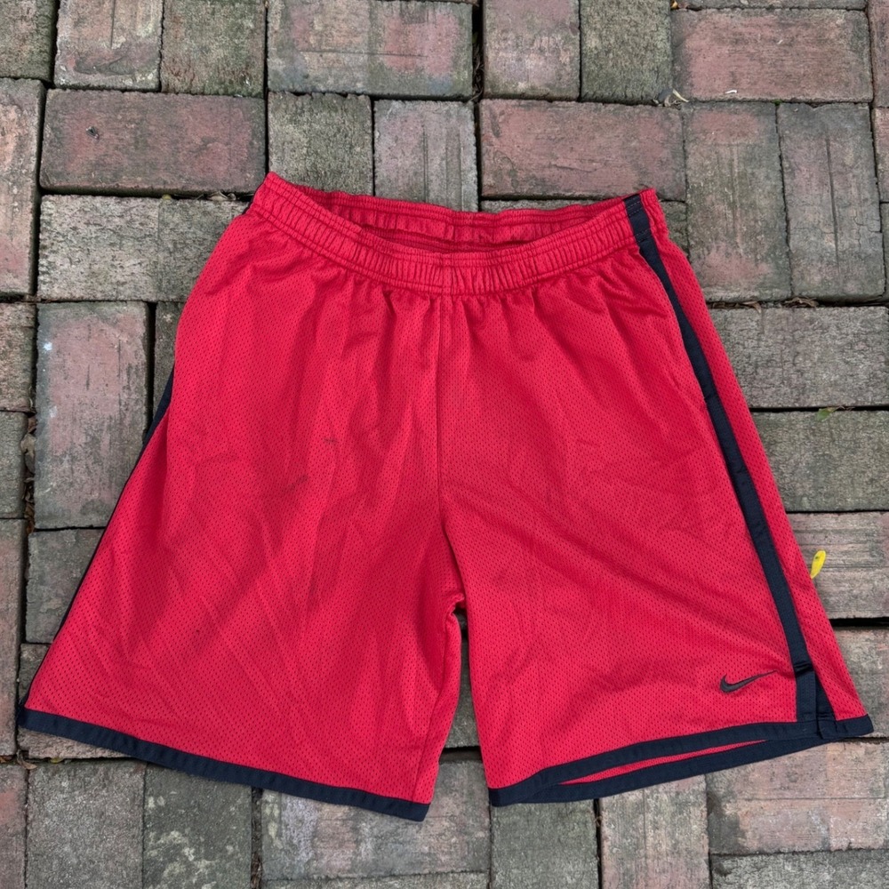 Nike Dri-FIT Mens Mesh Basketball Shorts Red Black Stripe Size L Large Athletic